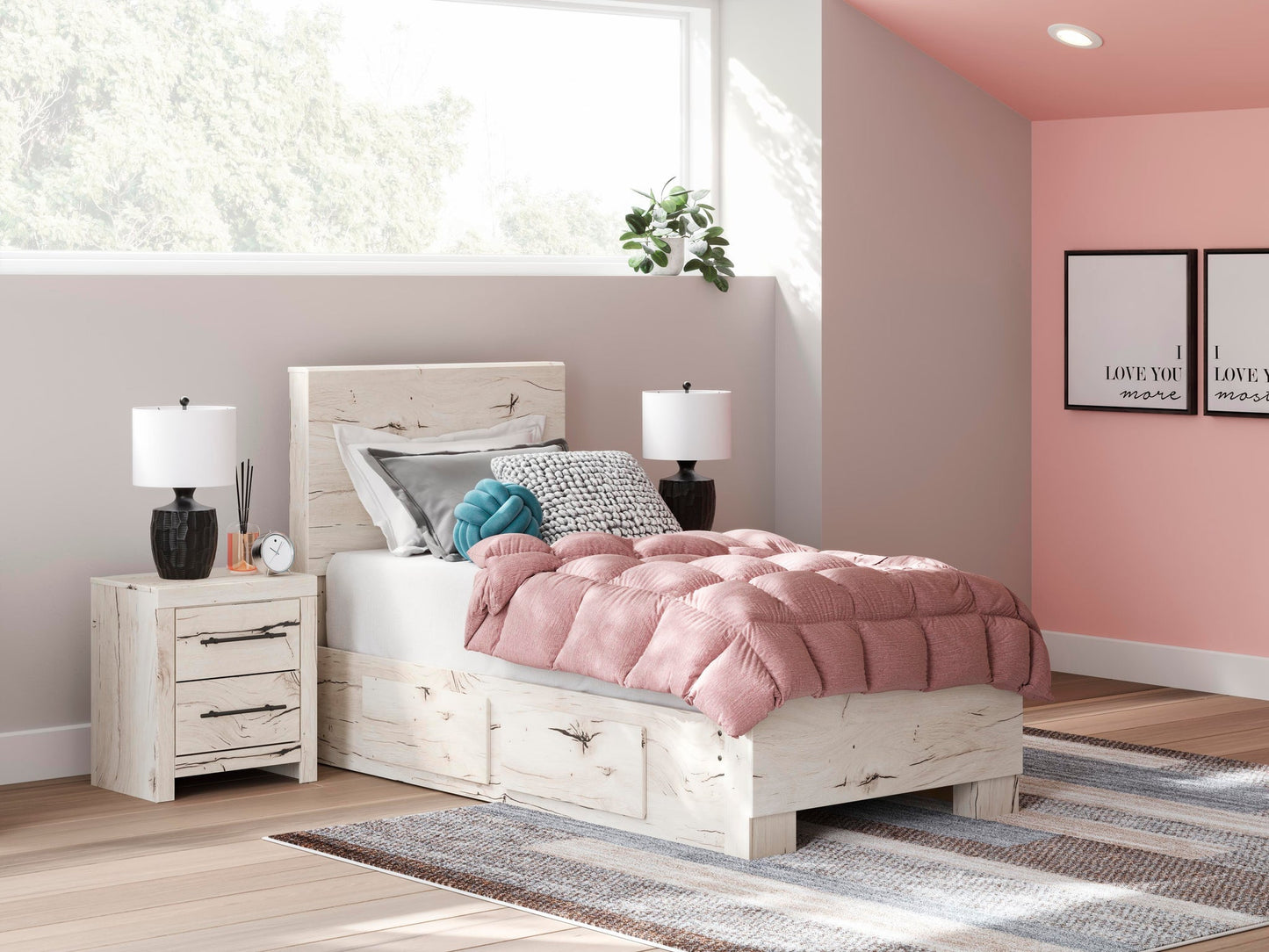 Lawroy  Panel Bed With Storage, Dresser And Mirror