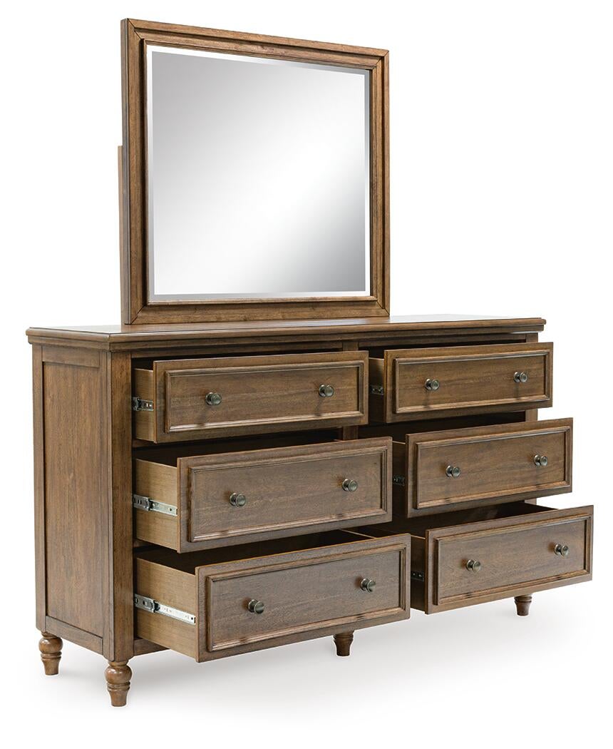 Sturlayne  Upholstered Panel Bed, Dresser And Mirror