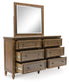 Sturlayne  Upholstered Panel Bed, Dresser And Mirror