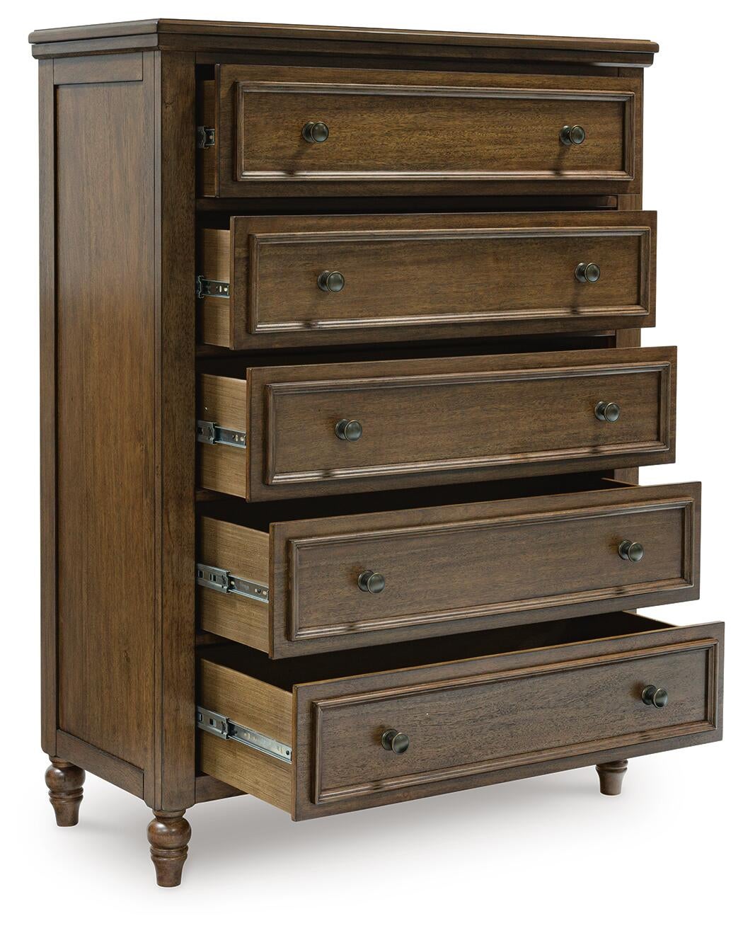 Sturlayne California  Upholstered Panel Bed, Dresser, Mirror, Chest And Nightstand