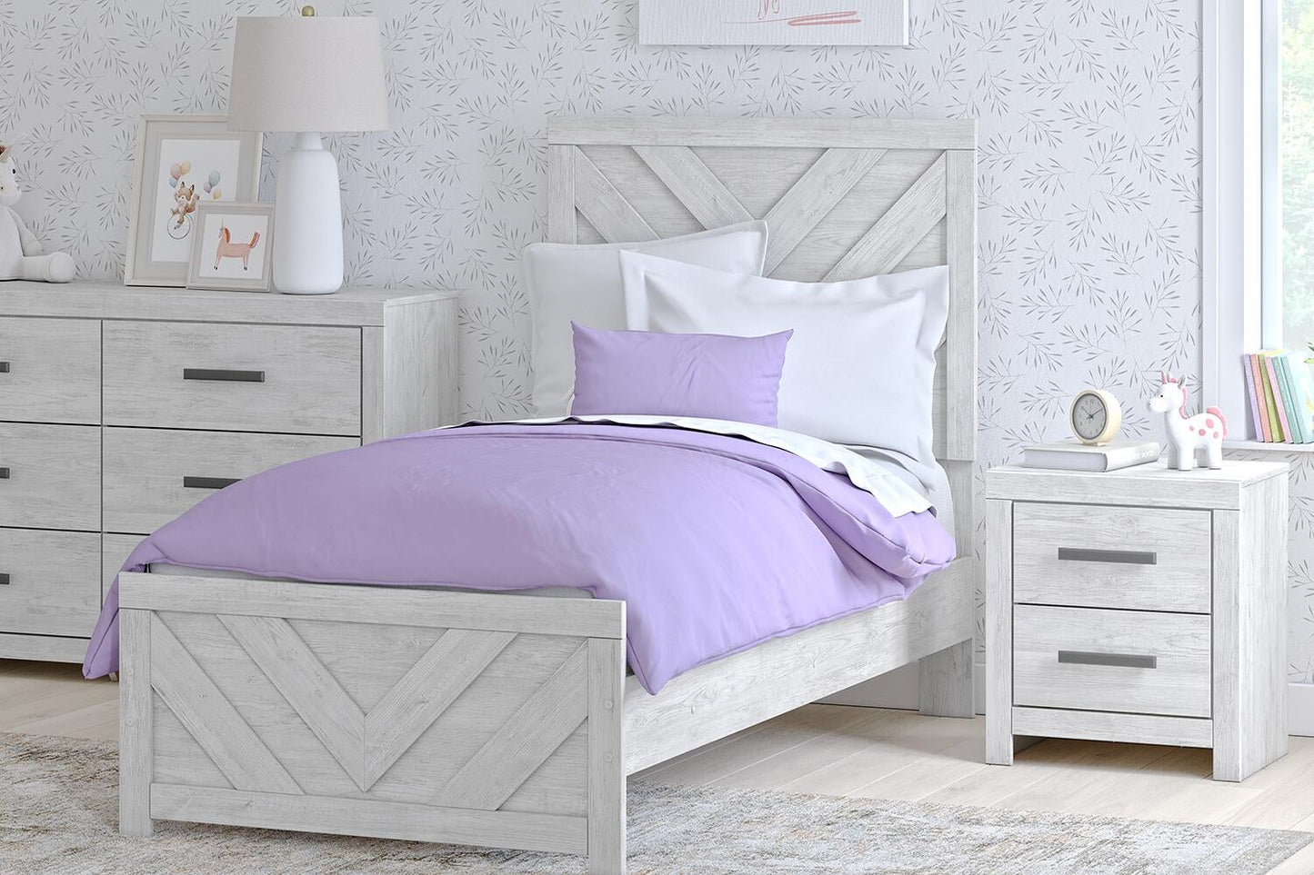Cayboni  Panel Bed With Mirrored Dresser