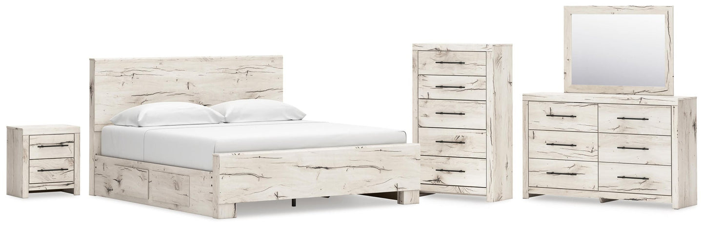 Lawroy  Panel Bed With Storage, Dresser, Mirror, Chest And Nightstand