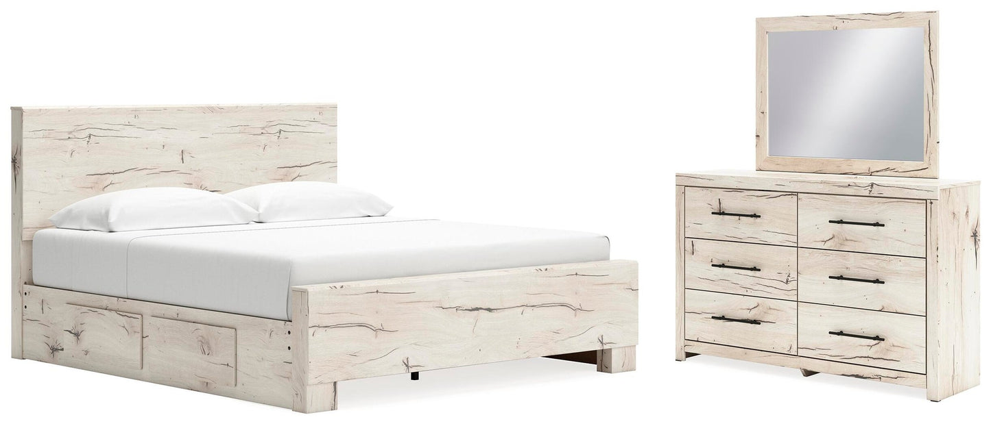 Lawroy  Panel Bed With Storage, Dresser And Mirror
