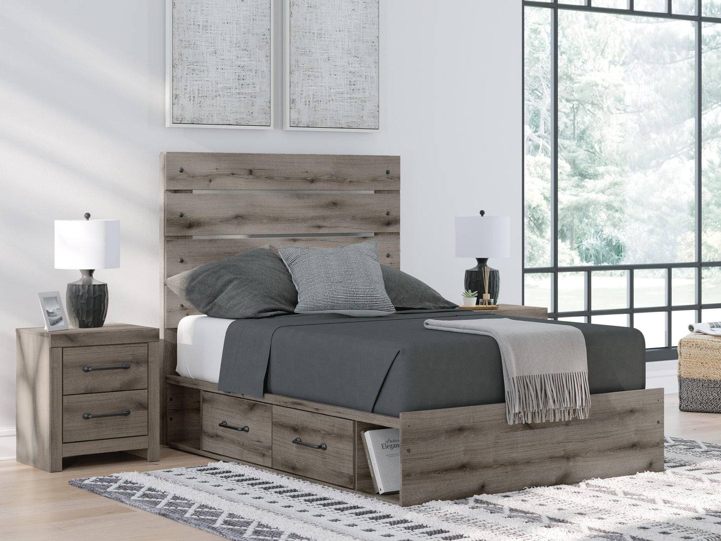 Graystorm  Panel Storage Bed, Dresser, Mirror, Chest And Nightstand