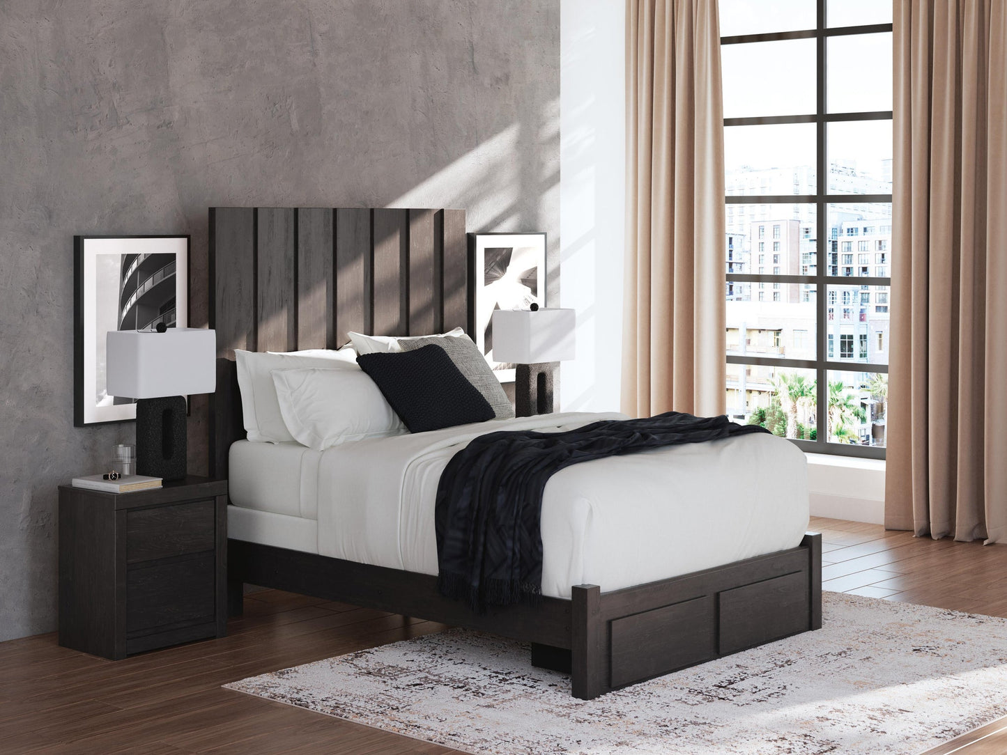 Parlayon  Panel Storage Bed, Dresser, Mirror And Nightstand