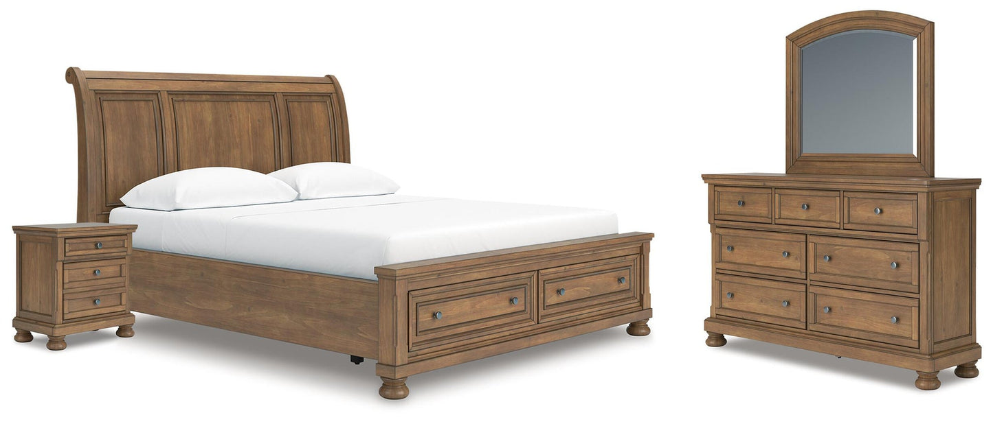 Vandenmore California  Storage Sleigh Bed With Mirrored Dresser And Nightstand