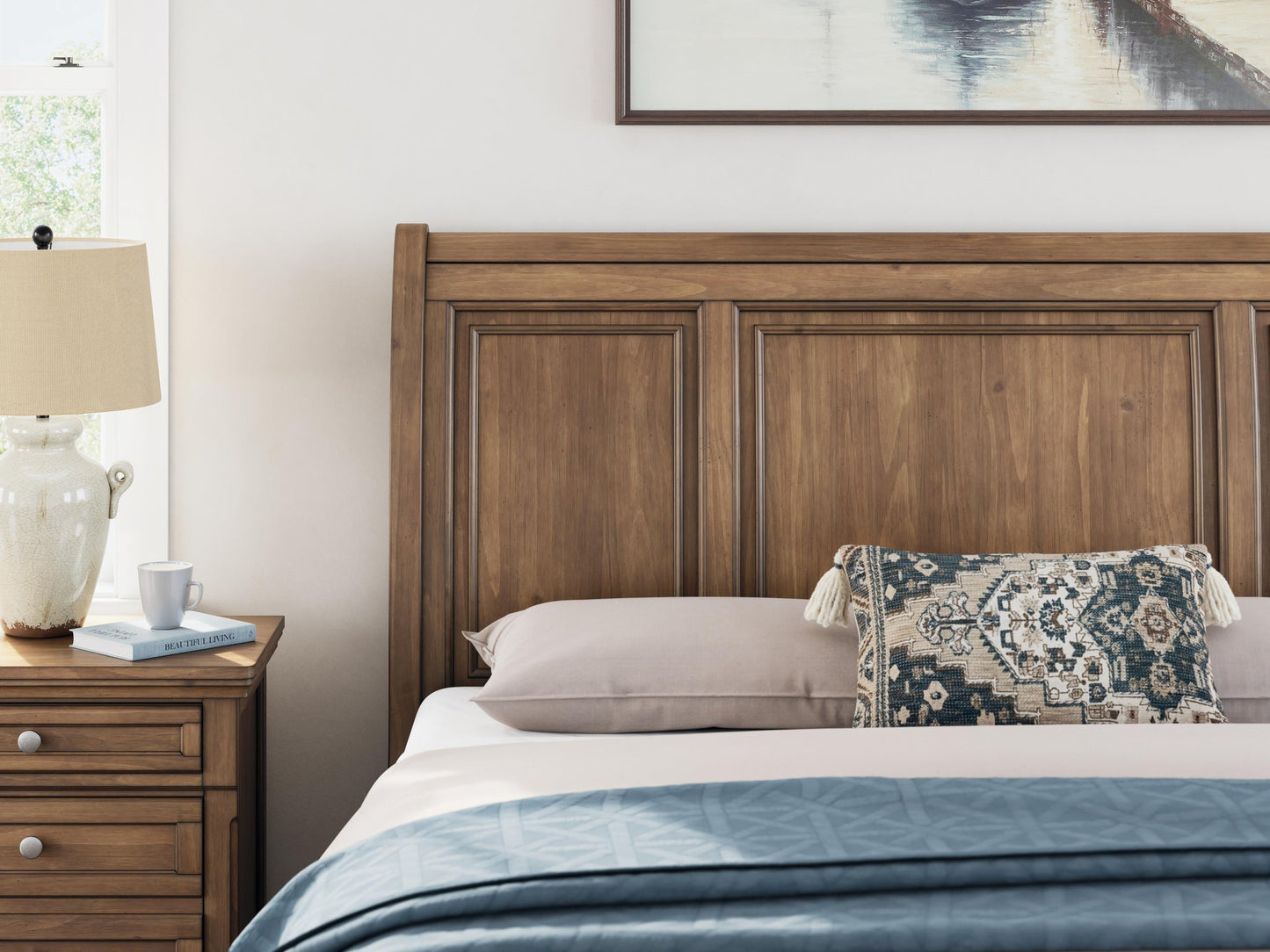 Vandenmore California  Storage Sleigh Bed With Mirrored Dresser And Nightstand