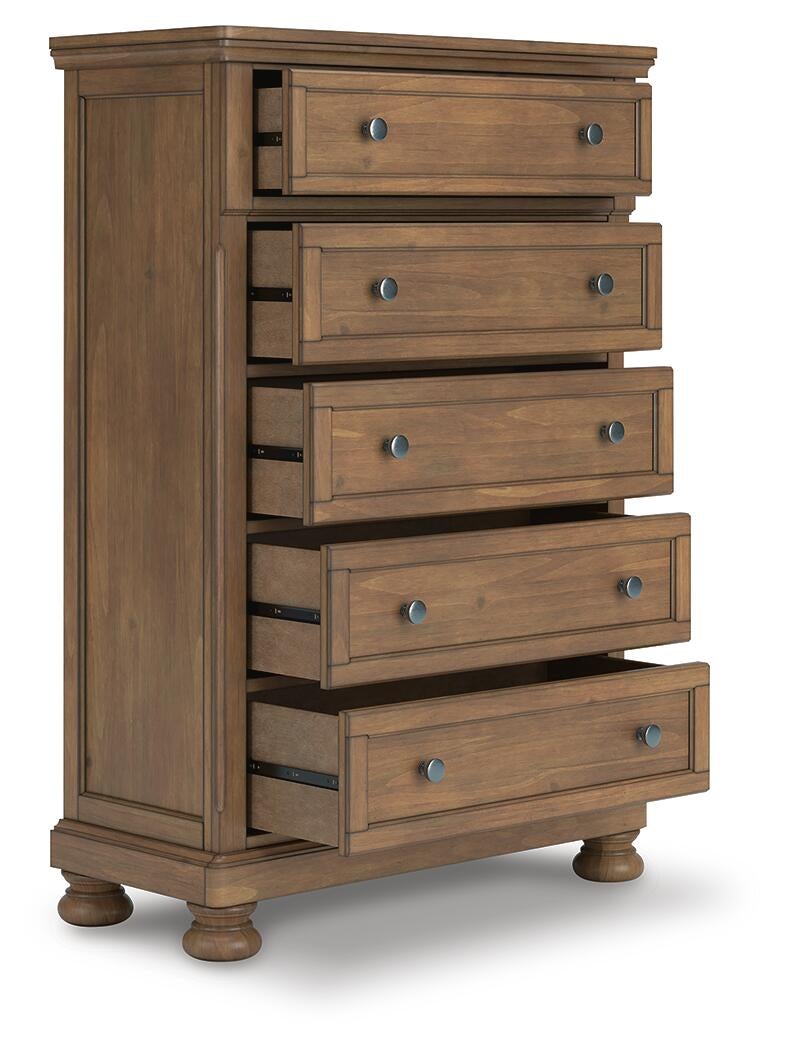 Vandenmore California  Panel Bed With Mirrored Dresser, Chest And Nightstand