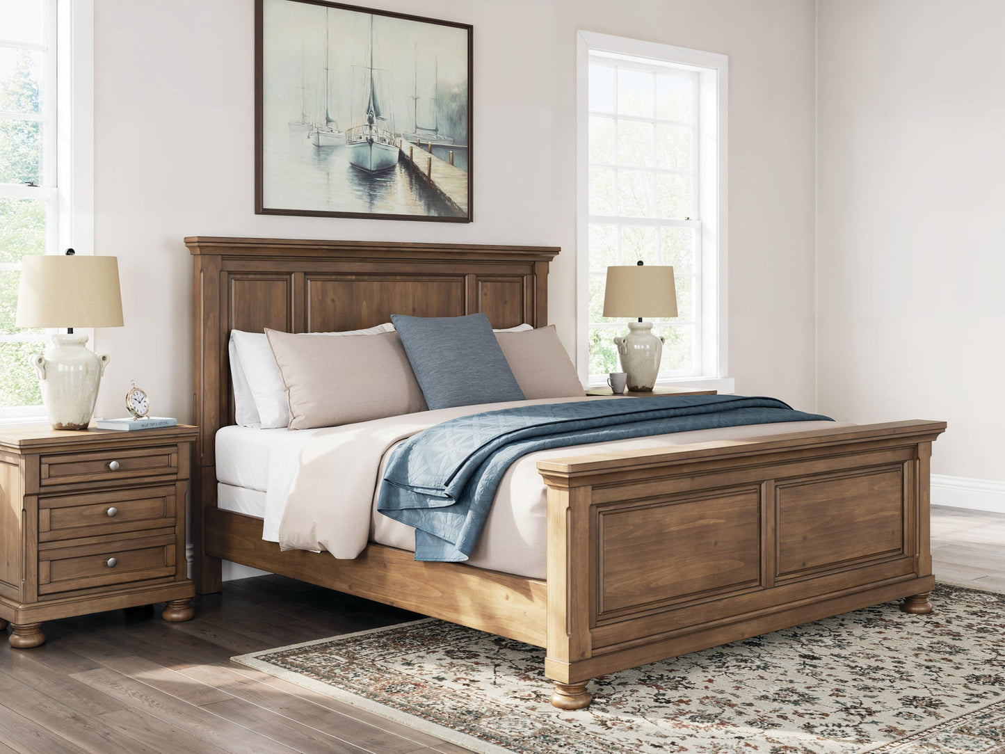 Vandenmore California  Panel Bed With Mirrored Dresser, Chest And Nightstand