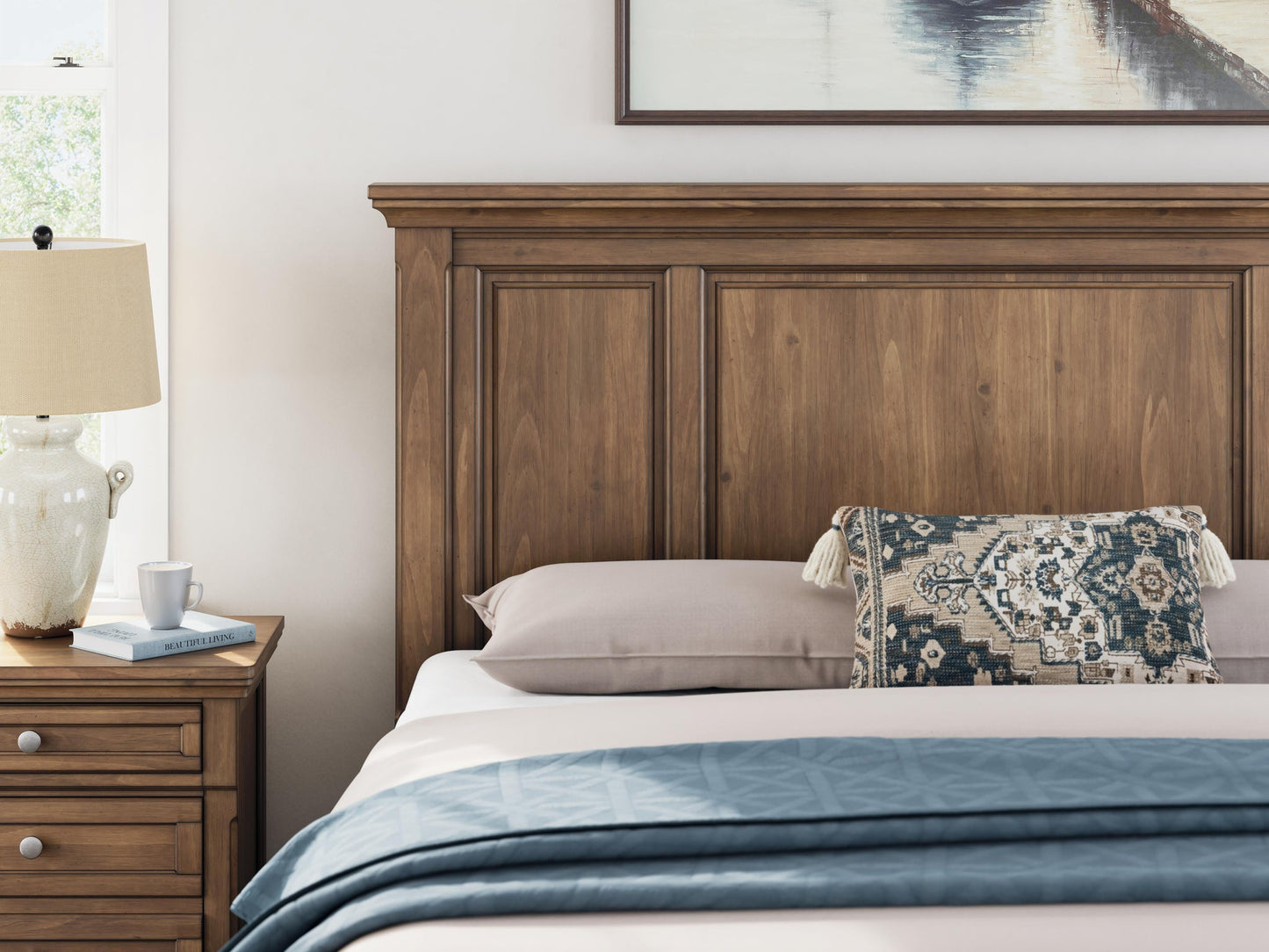 Vandenmore California  Panel Bed With Mirrored Dresser, Chest And Nightstand