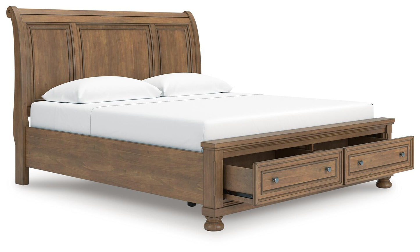 Feddinger  Storage Sleigh Bed With Mirrored Dresser And Nightstand