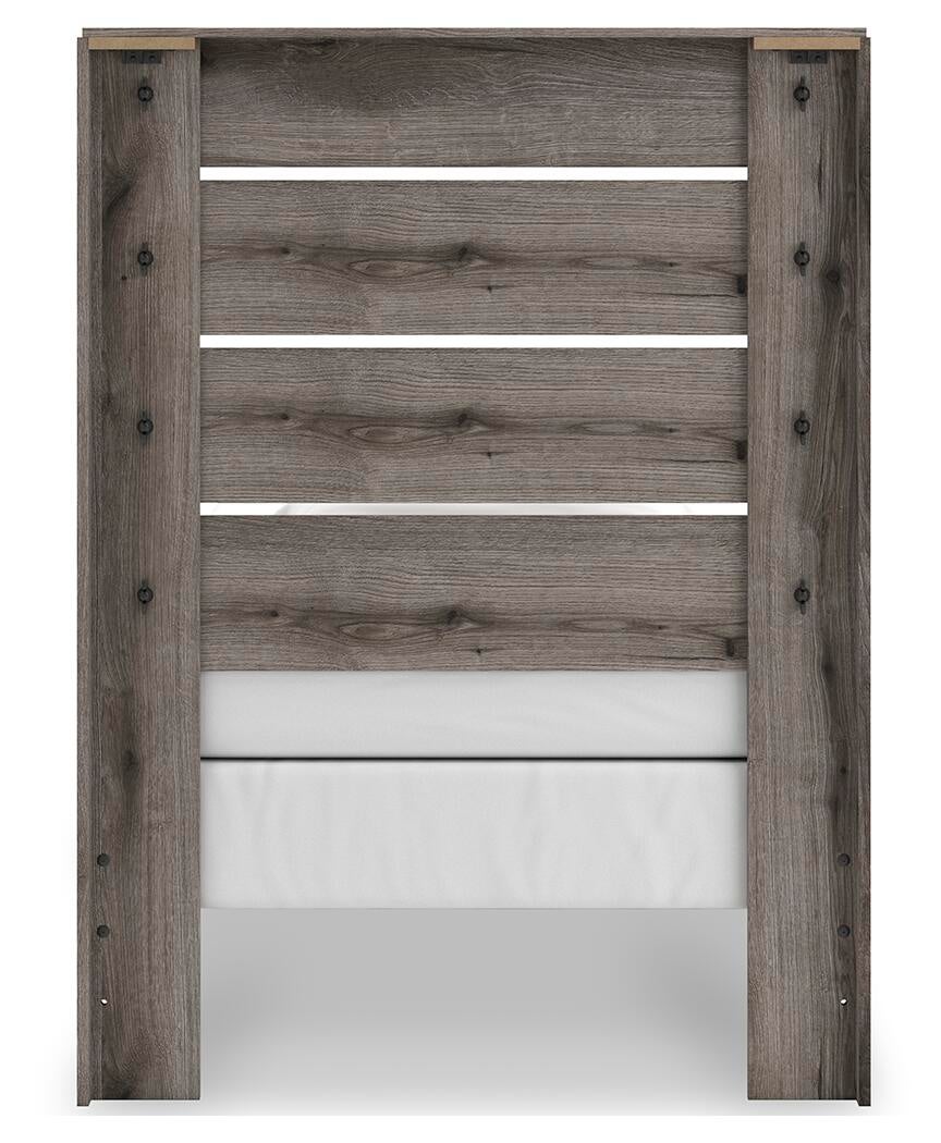 Graystorm  Panel Bed, Dresser, Mirror And Nightstand