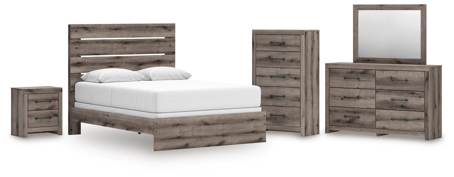 Graystorm  Panel Bed, Dresser, Mirror, Chest And Nightstand