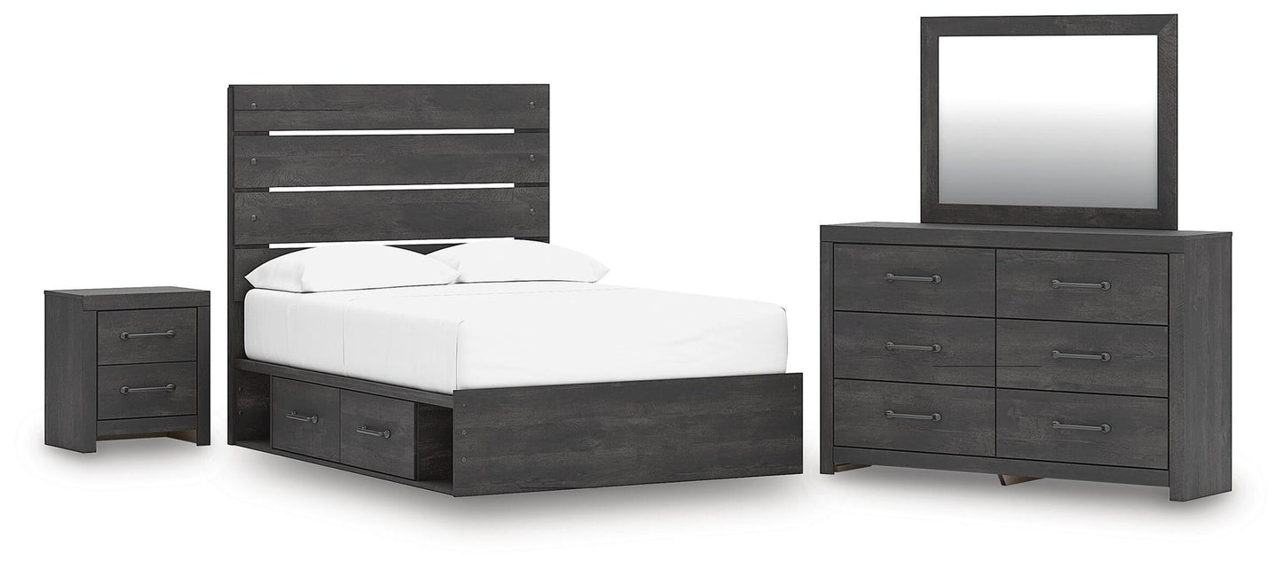 Delmorta  Panel Storage Bed, Dresser, Mirror And Nightstand