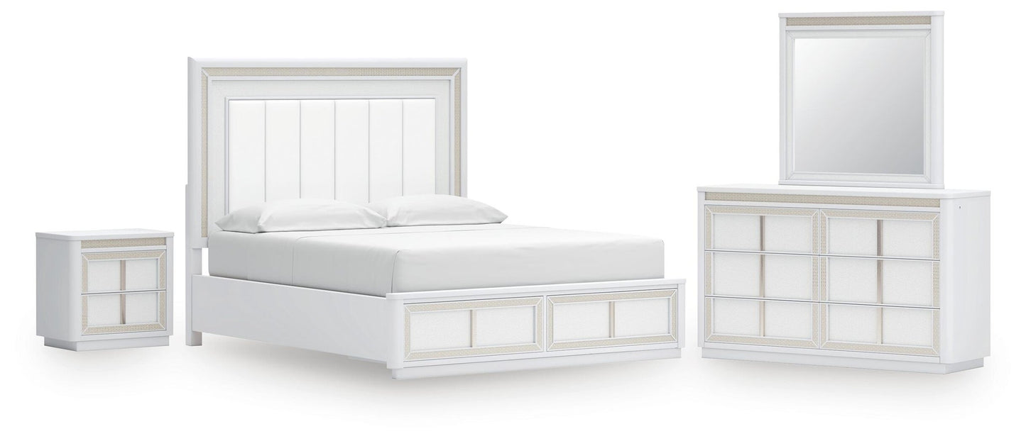 Chalanna California  Upholstered Storage Bed, Dresser, Mirror And Nightstand