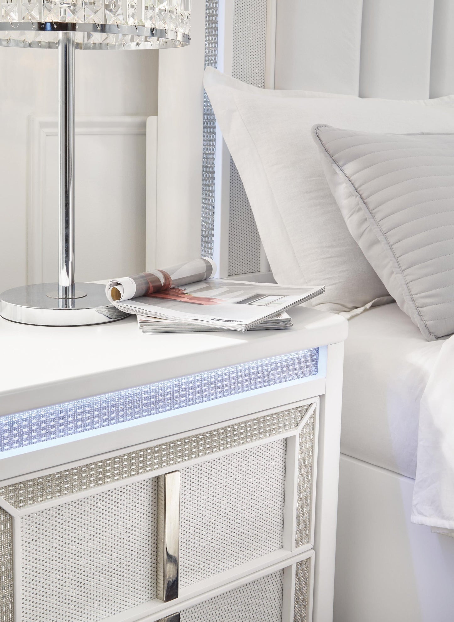 Chalanna California  Upholstered Storage Bed, Dresser, Mirror And Nightstand