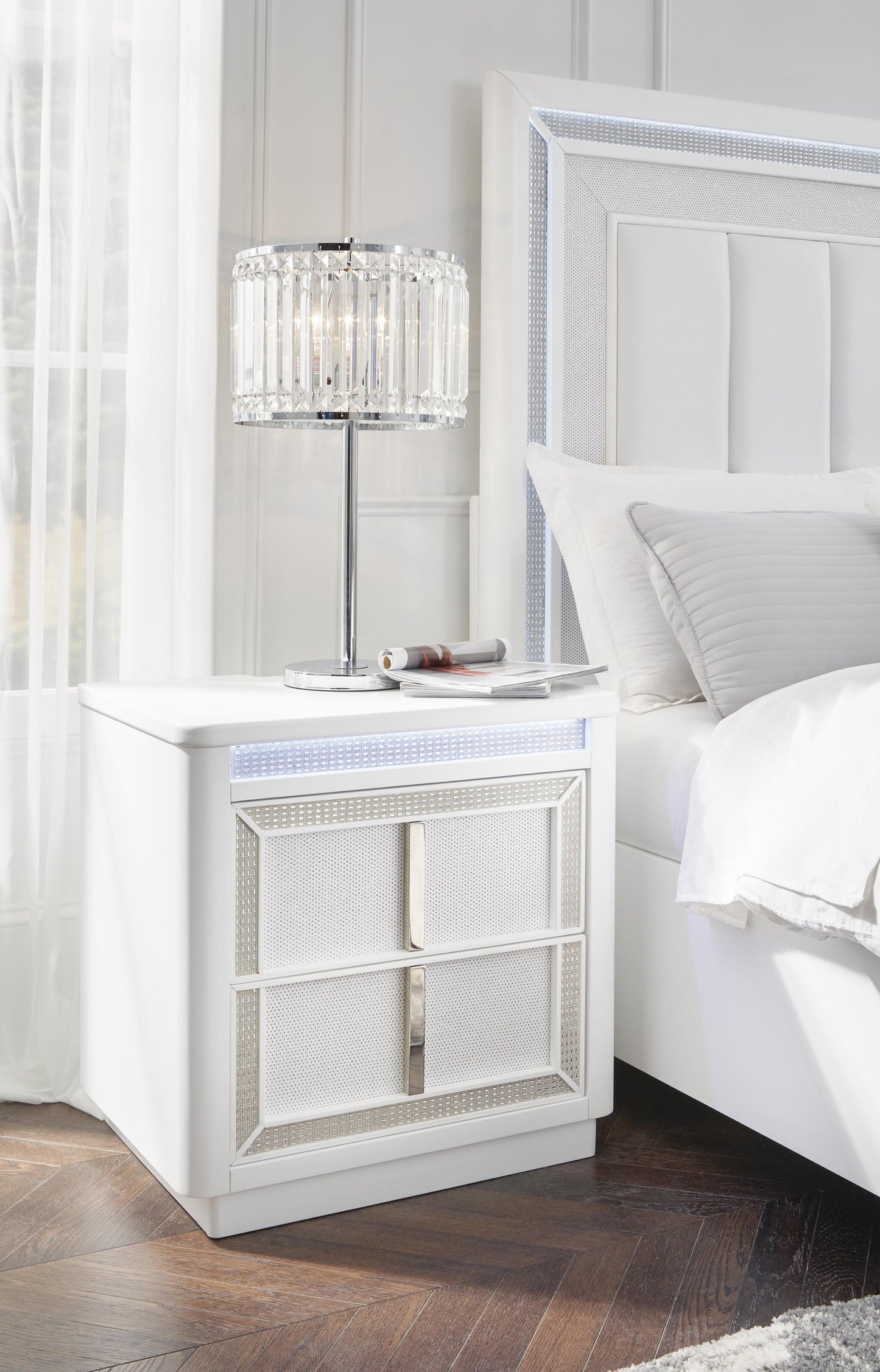 Chalanna California  Upholstered Storage Bed, Dresser, Mirror And Nightstand