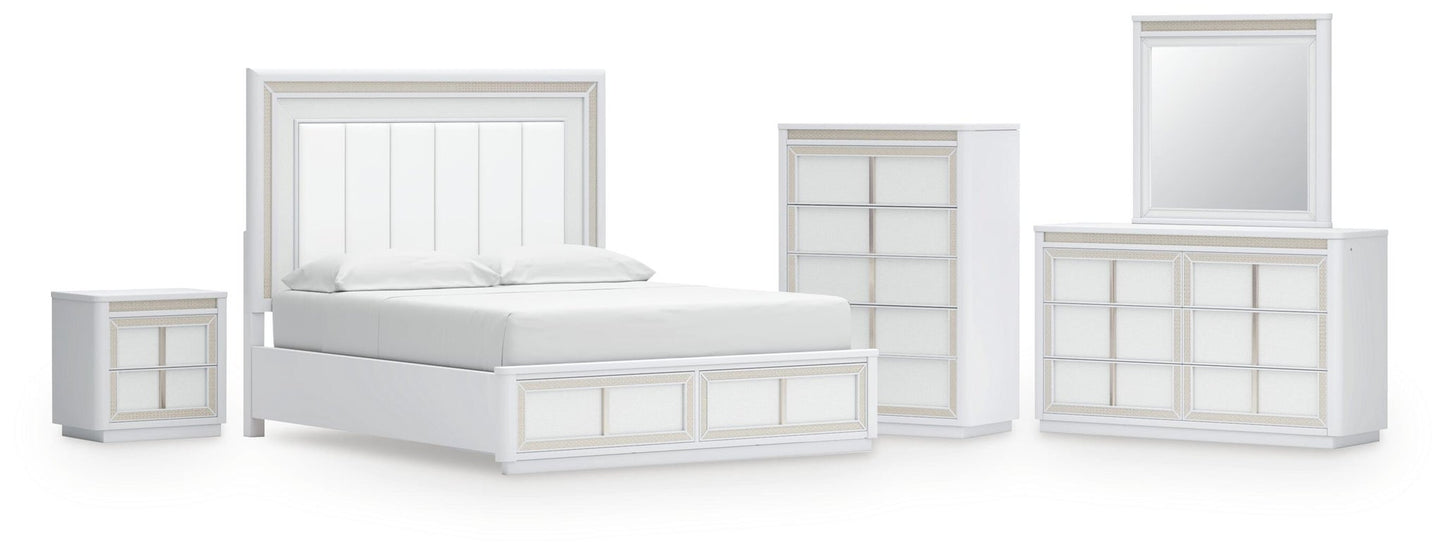 Chalanna California  Upholstered Storage Bed, Dresser, Mirror, Chest And Nightstand