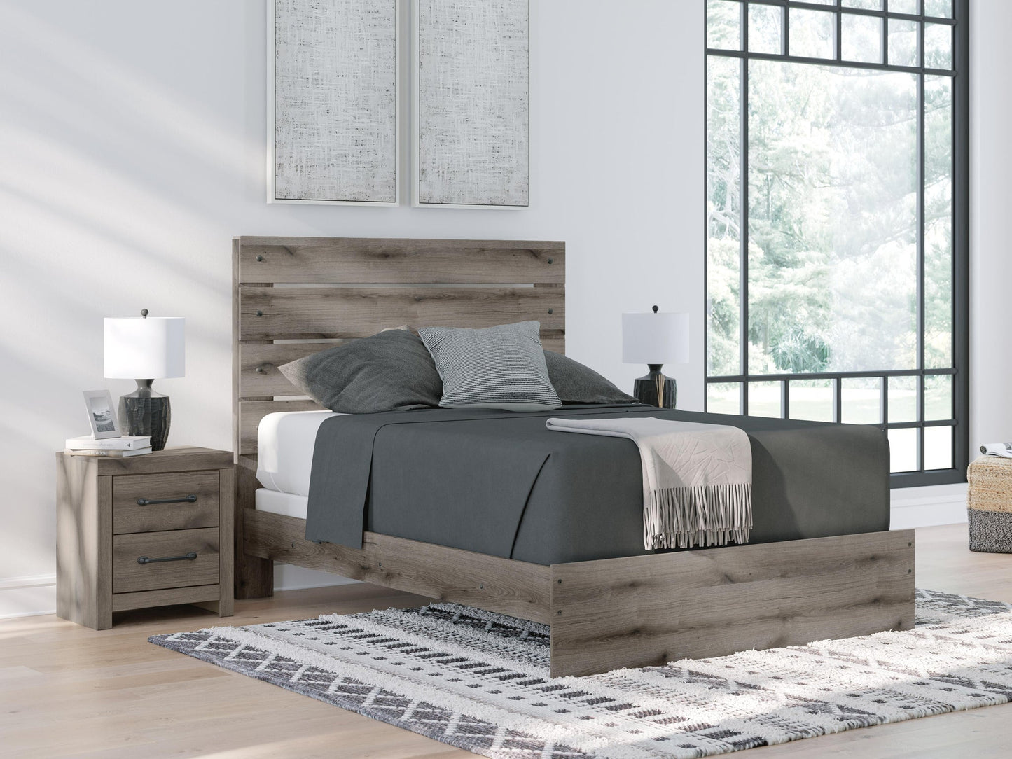 Graystorm  Panel Bed, Dresser And Mirror