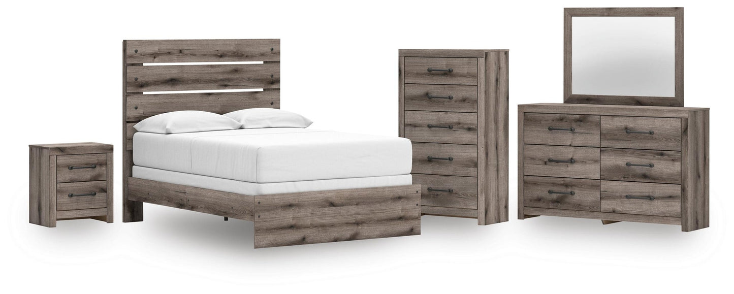Graystorm  Panel Bed, Dresser, Mirror, Chest And Nightstand