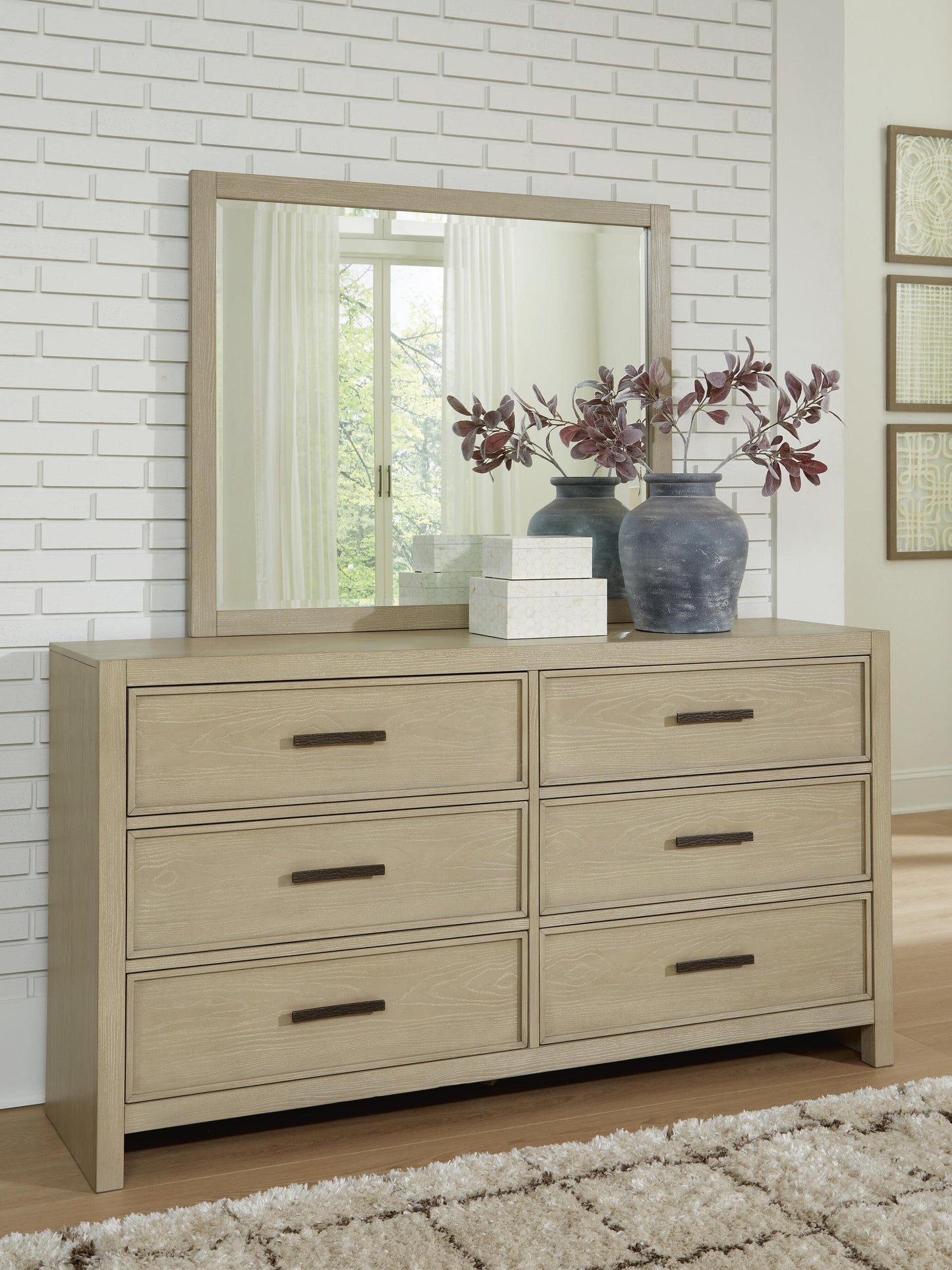 Calmoro  Bookcase Bed With Mirrored Dresser And Nightstand
