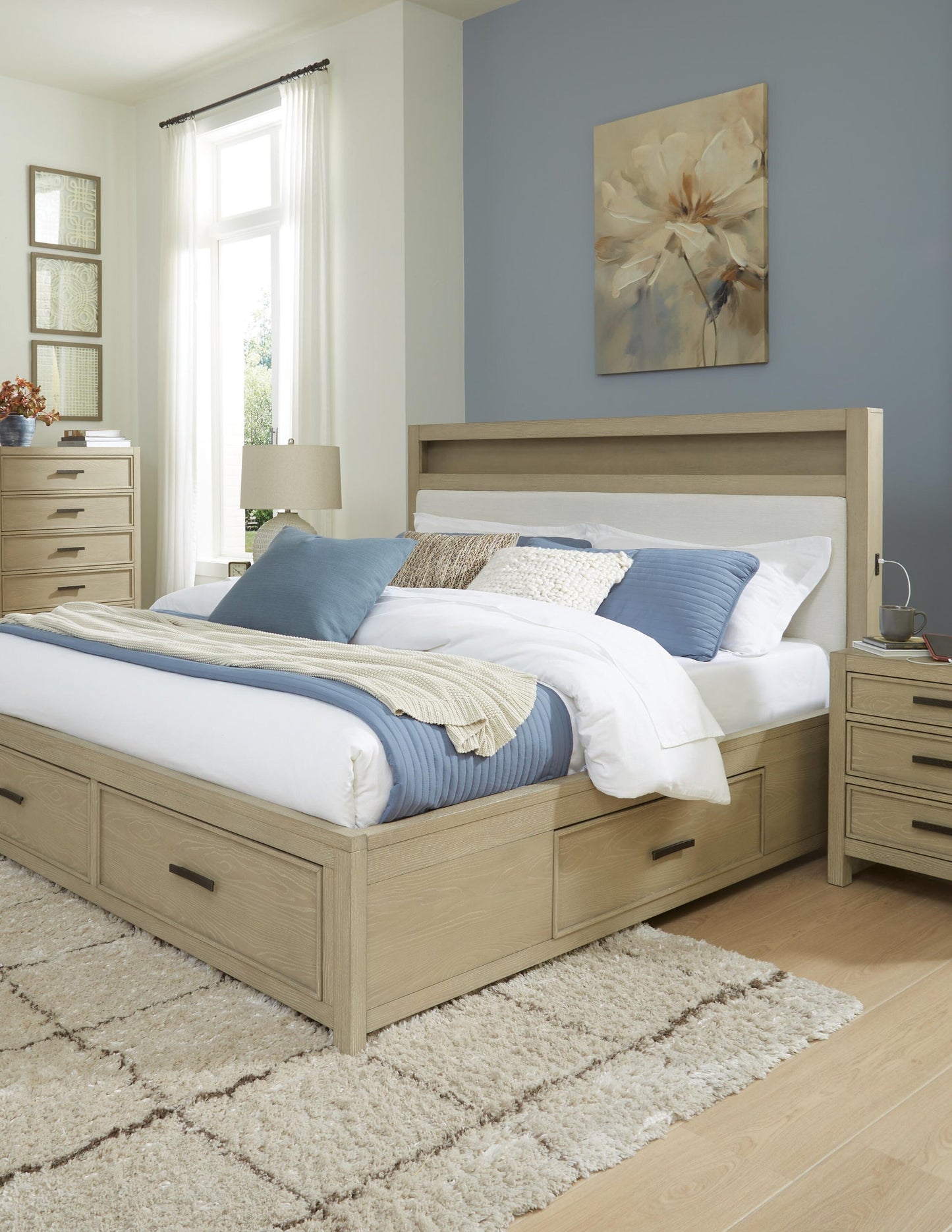 Calmoro  Bookcase Bed With Mirrored Dresser And Nightstand