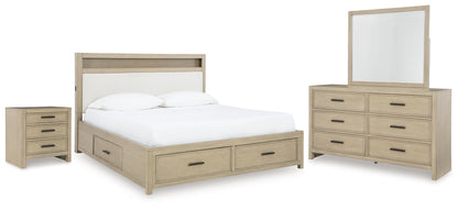 Calmoro  Bookcase Bed With Mirrored Dresser And Nightstand