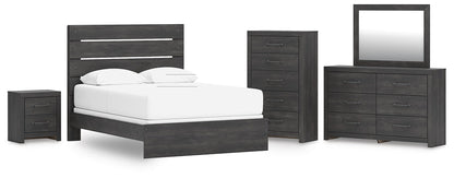 Hollivern  Panel Bed, Dresser, Mirror, Chest And Nightstand