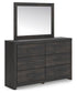 Delmorta  Panel Bed, Dresser, Mirror And Nightstand