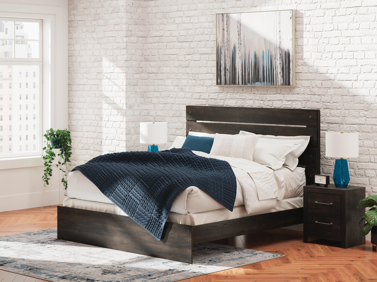 Delmorta  Panel Bed, Dresser, Mirror And Nightstand