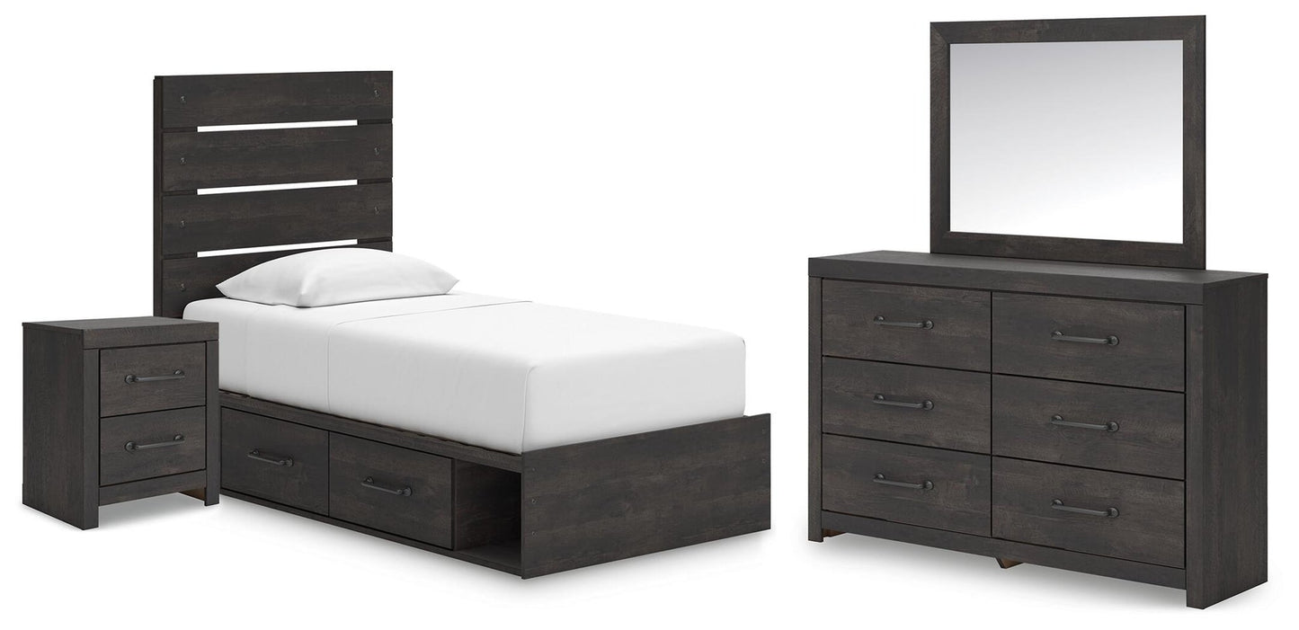 Delmorta  Panel Bed With Storage, Dresser, Mirror And Nightstand