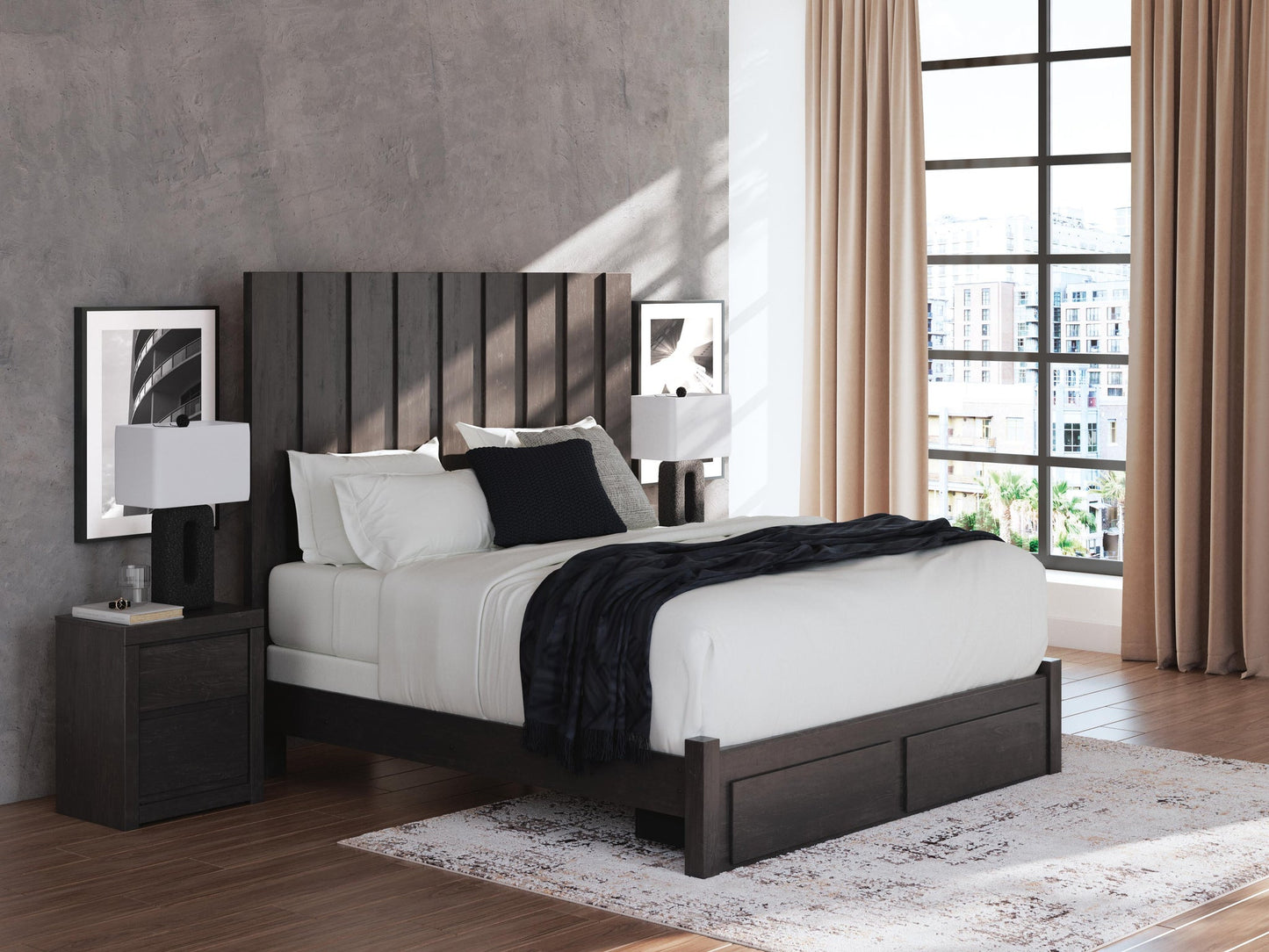 Parlayon  Panel Storage Bed, Dresser, Mirror, Chest And Nightstand