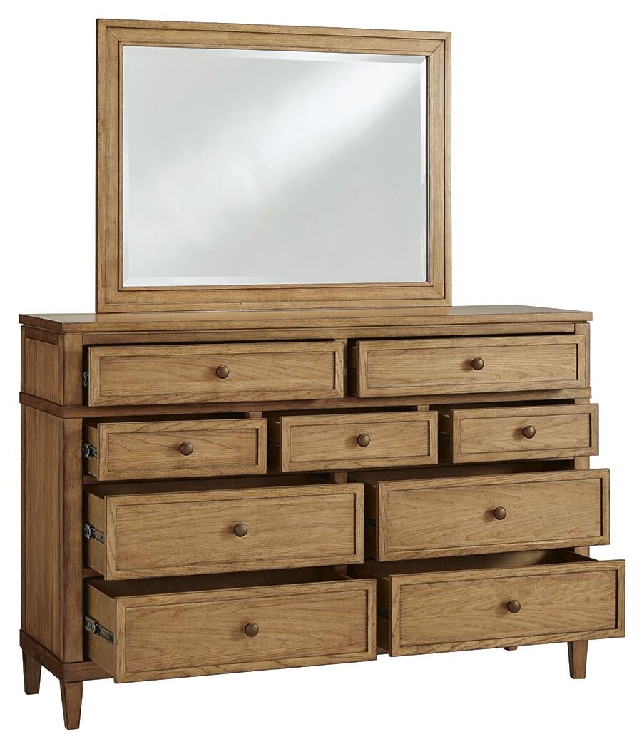 Sharlance  Upholstered Panel Bed, Dresser And Mirror