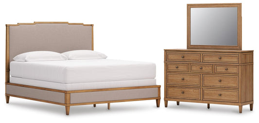 Sharlance California  Upholstered Panel Bed, Dresser And Mirror