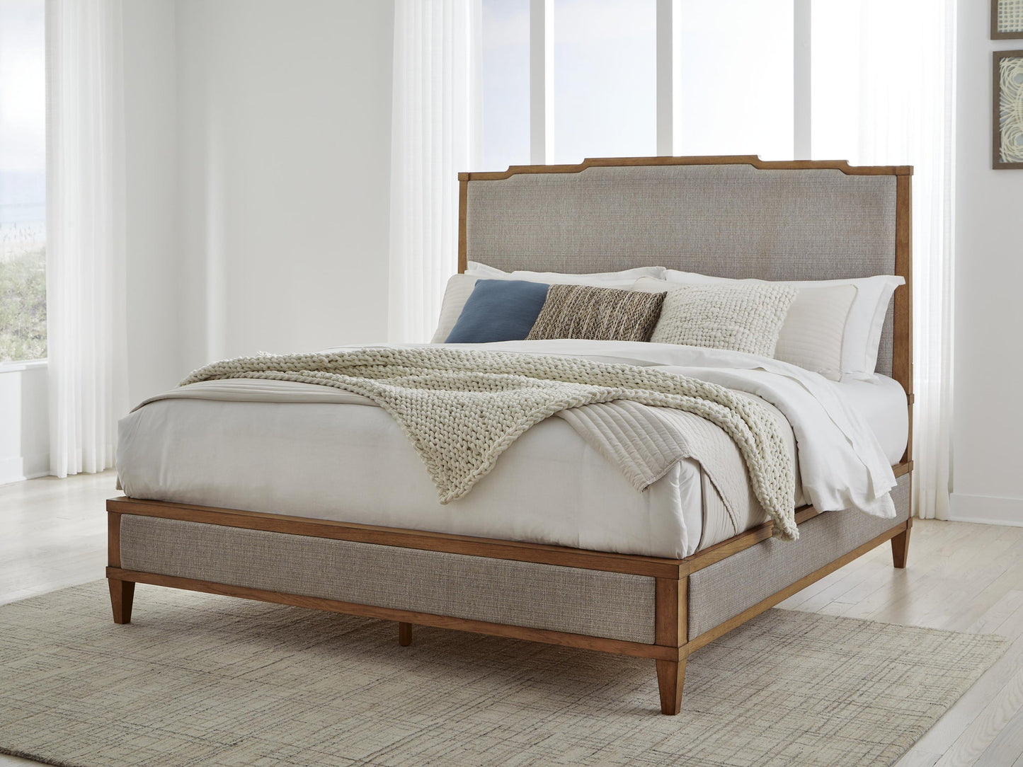 Sharlance California  Upholstered Panel Bed, Dresser And Mirror