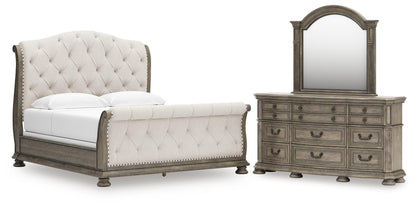 Ardenfield  Upholstered Sleigh Bed, Dresser And Mirror