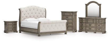 Ardenfield California  Upholstered Sleigh Bed, Dresser, Mirror, Chest And Nightstand