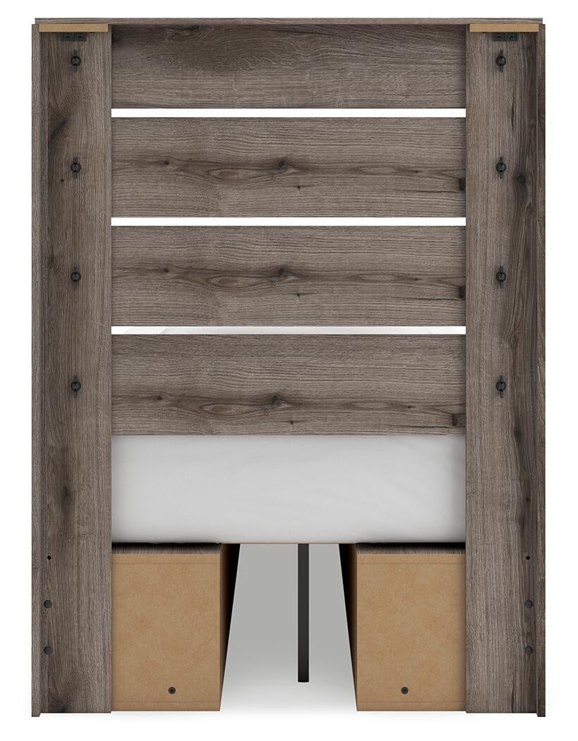 Graystorm  Panel Bed With Storage, Dresser, Mirror And Nightstand