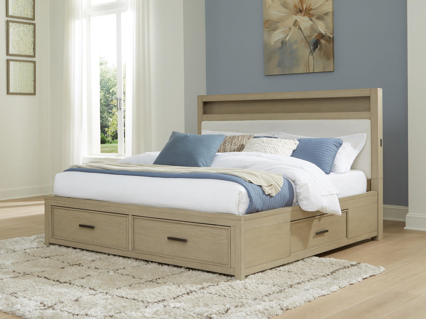 Calmoro California  Bookcase Bed With Mirrored Dresser And Nightstand