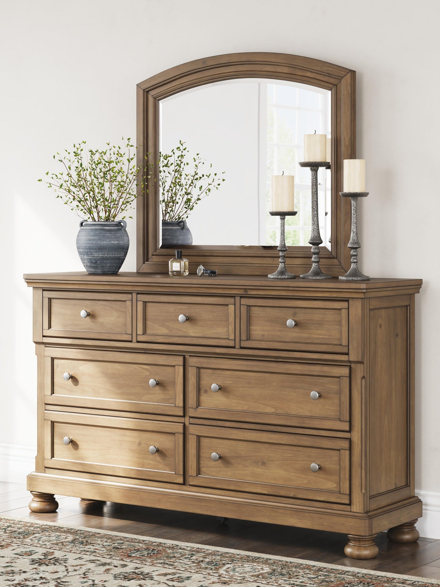 Vandenmore  Panel Bed With Mirrored Dresser
