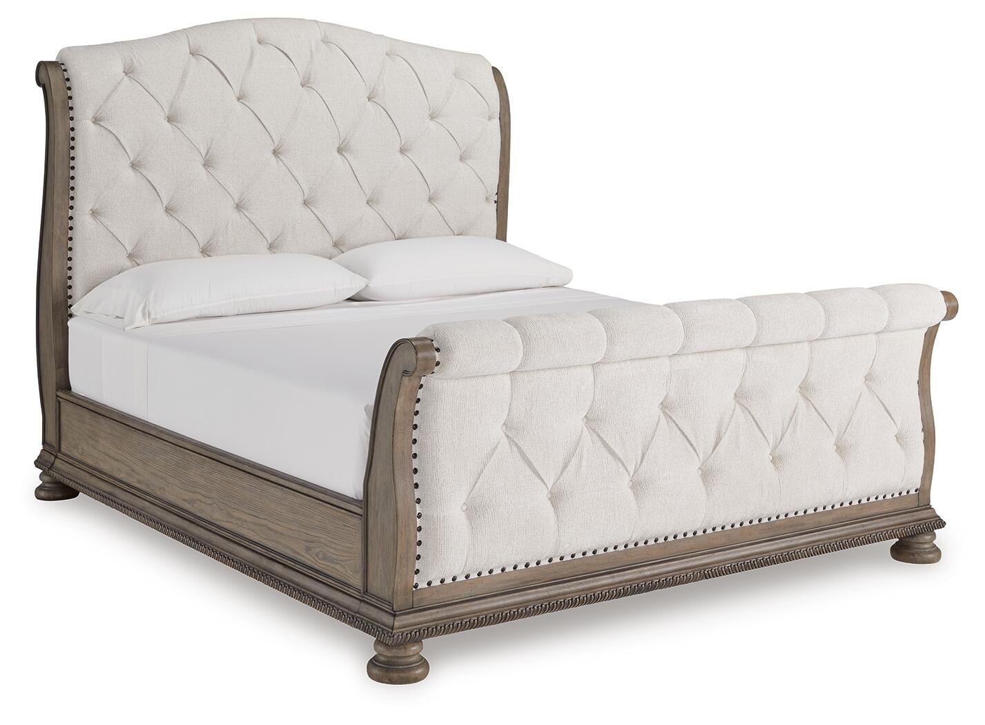 Ardenfield California  Upholstered Sleigh Bed, Dresser, Mirror And Nightstand