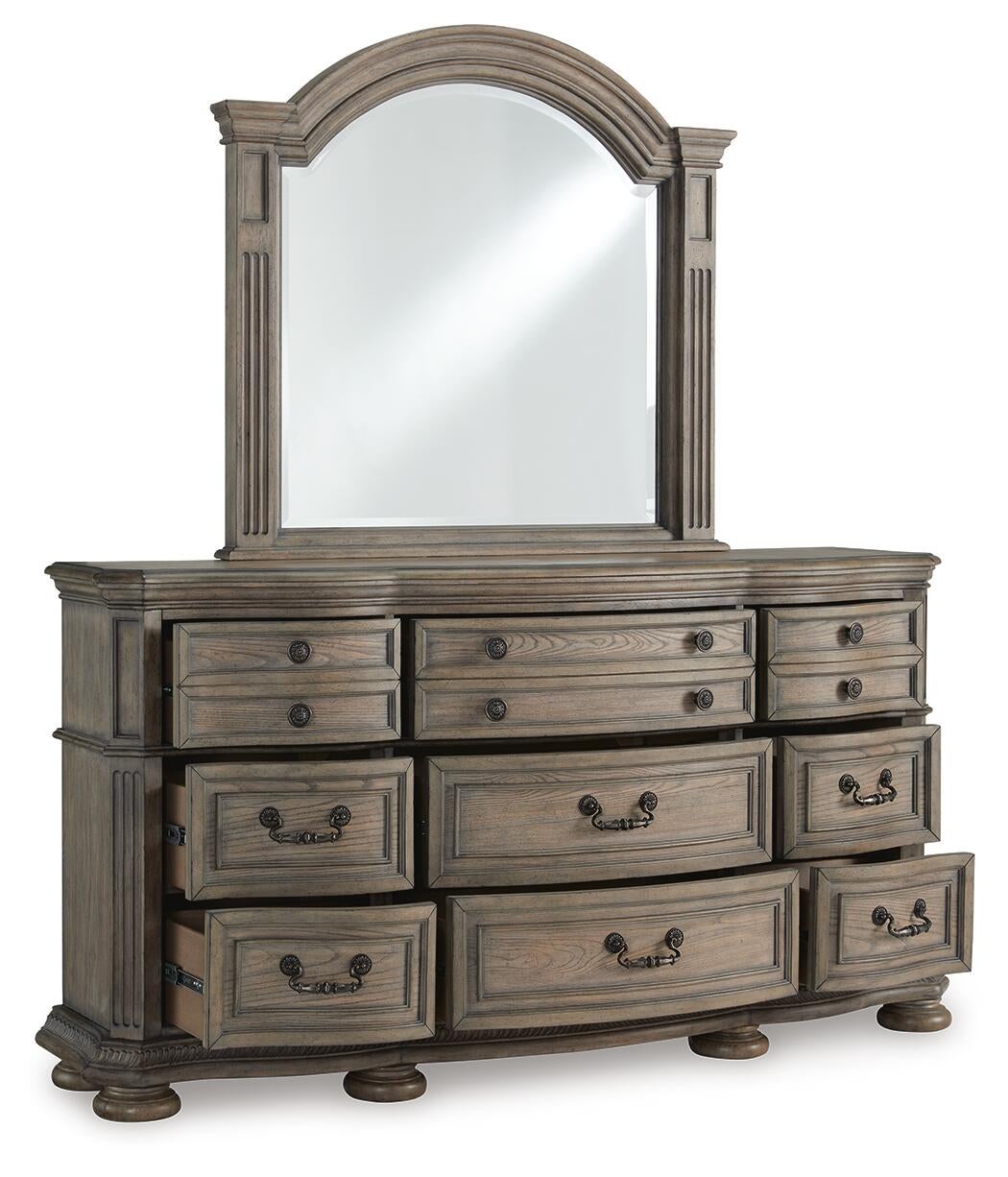 Ardenfield  Upholstered Sleigh Bed, Dresser, Mirror, Chest And Nightstand