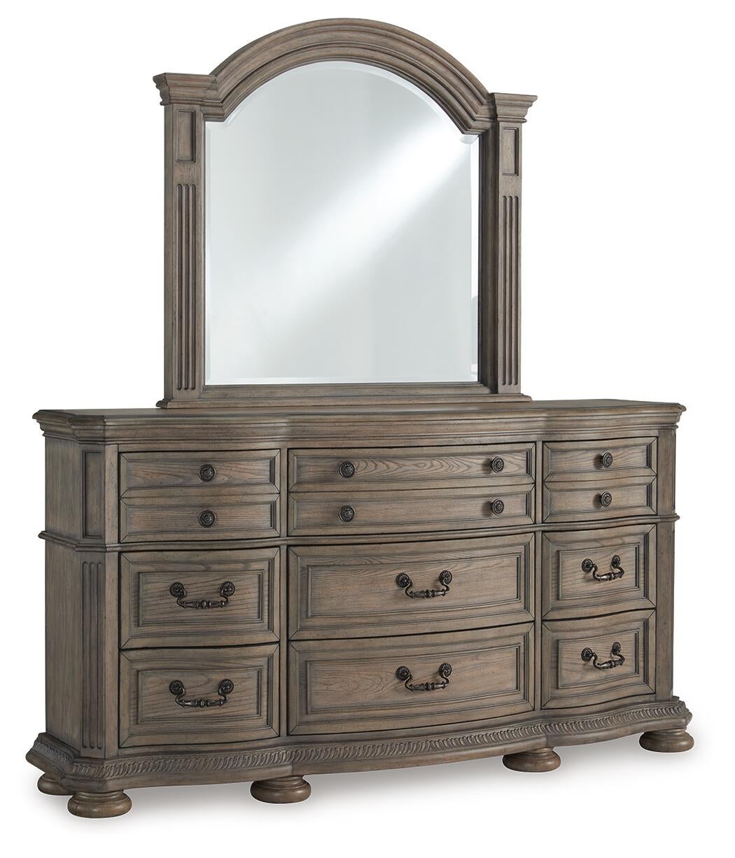 Ardenfield  Upholstered Sleigh Bed, Dresser And Mirror