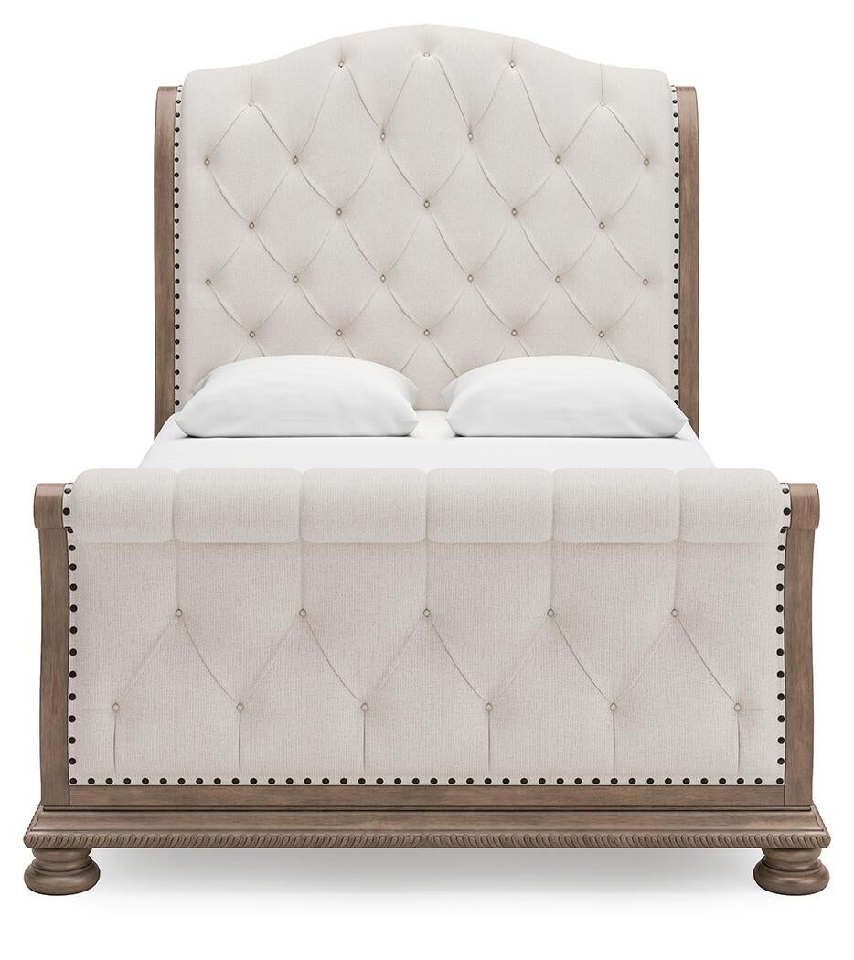 Ardenfield  Upholstered Sleigh Bed, Dresser And Mirror