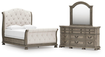 Ardenfield  Upholstered Sleigh Bed, Dresser And Mirror