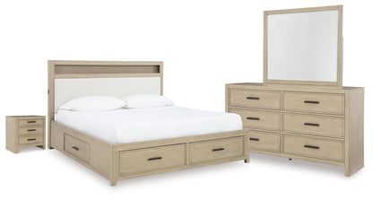Calmoro  Bookcase Bed With Mirrored Dresser And Nightstand