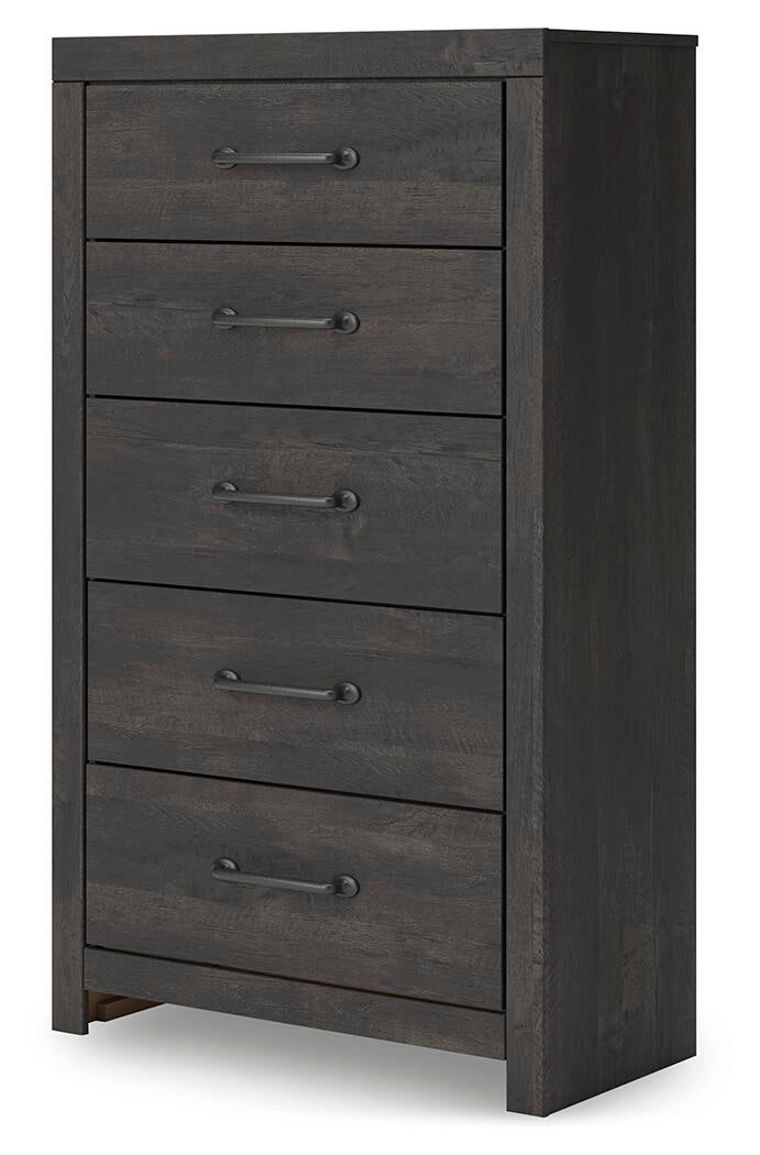 Hollivern  Panel Bed, Dresser, Mirror, Chest And Nightstand