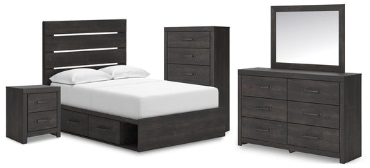 Delmorta  Panel Bed With Storage, Dresser, Mirror, Chest And Nightstand