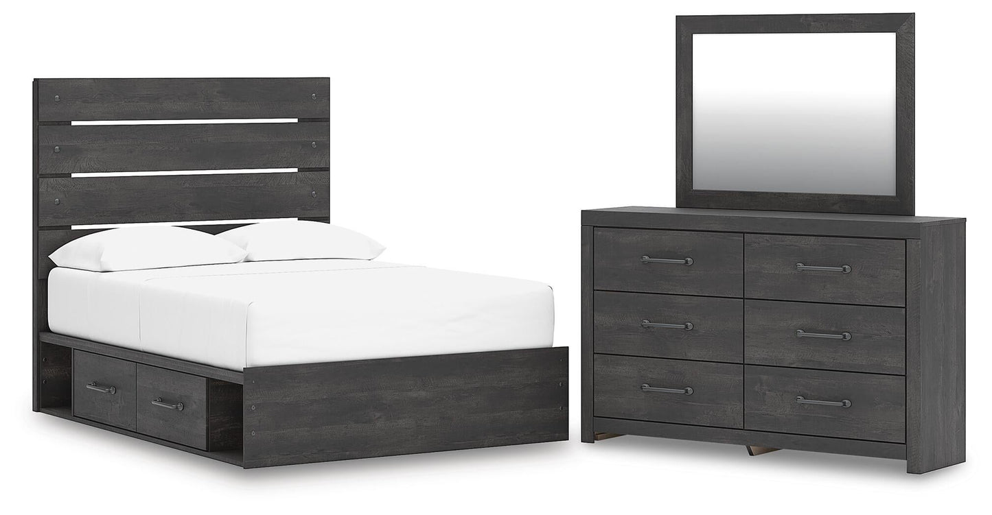 Delmorta  Panel Bed With Storage, Dresser And Mirror
