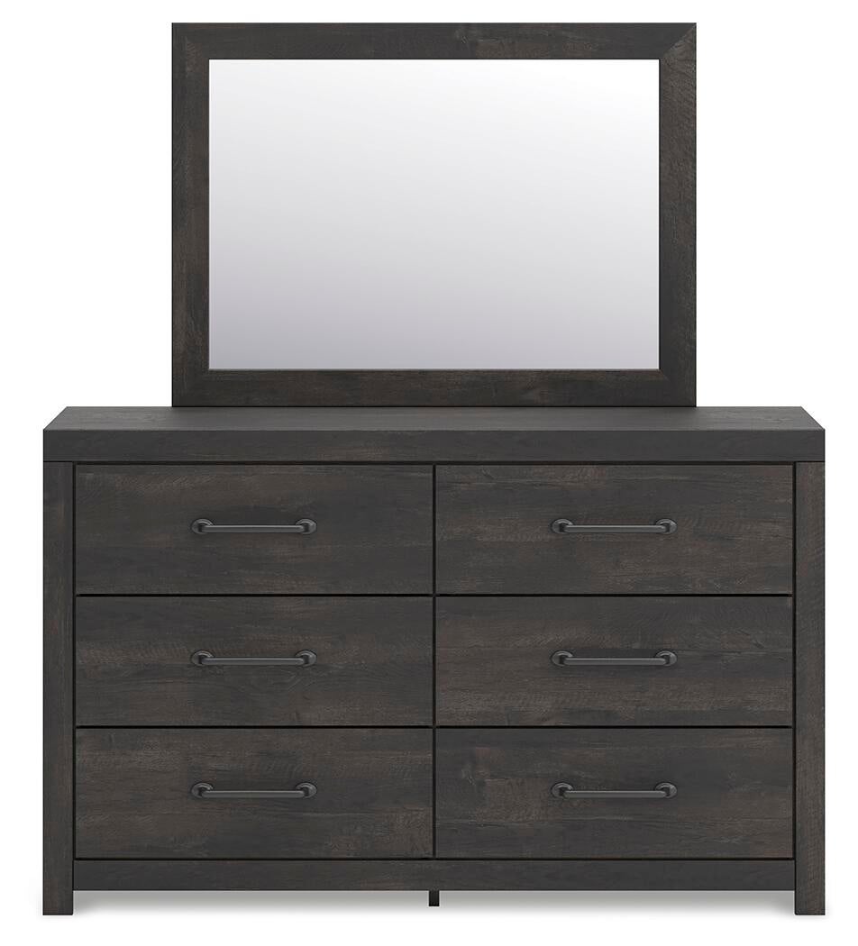 Delmorta  Panel Bed With Storage, Dresser And Mirror